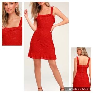 Red Ruffled Lace Dress